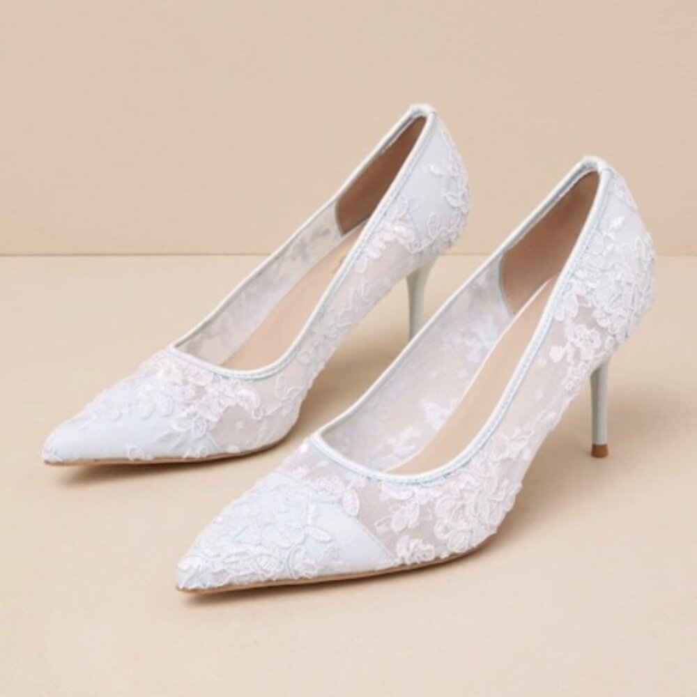 Lulus Millie Rose Baby Blue Mesh Pointed-Toe Pumps
